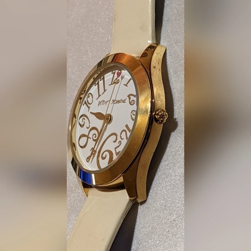 Betsey Johnson Quartz Analog Ladies Watch Gold Tone BJ2137 Patent Leather